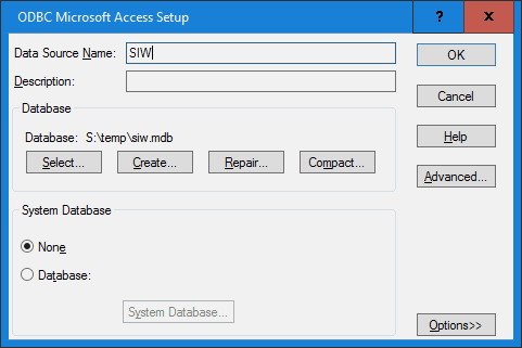 Microsoft Access ODBC configuration